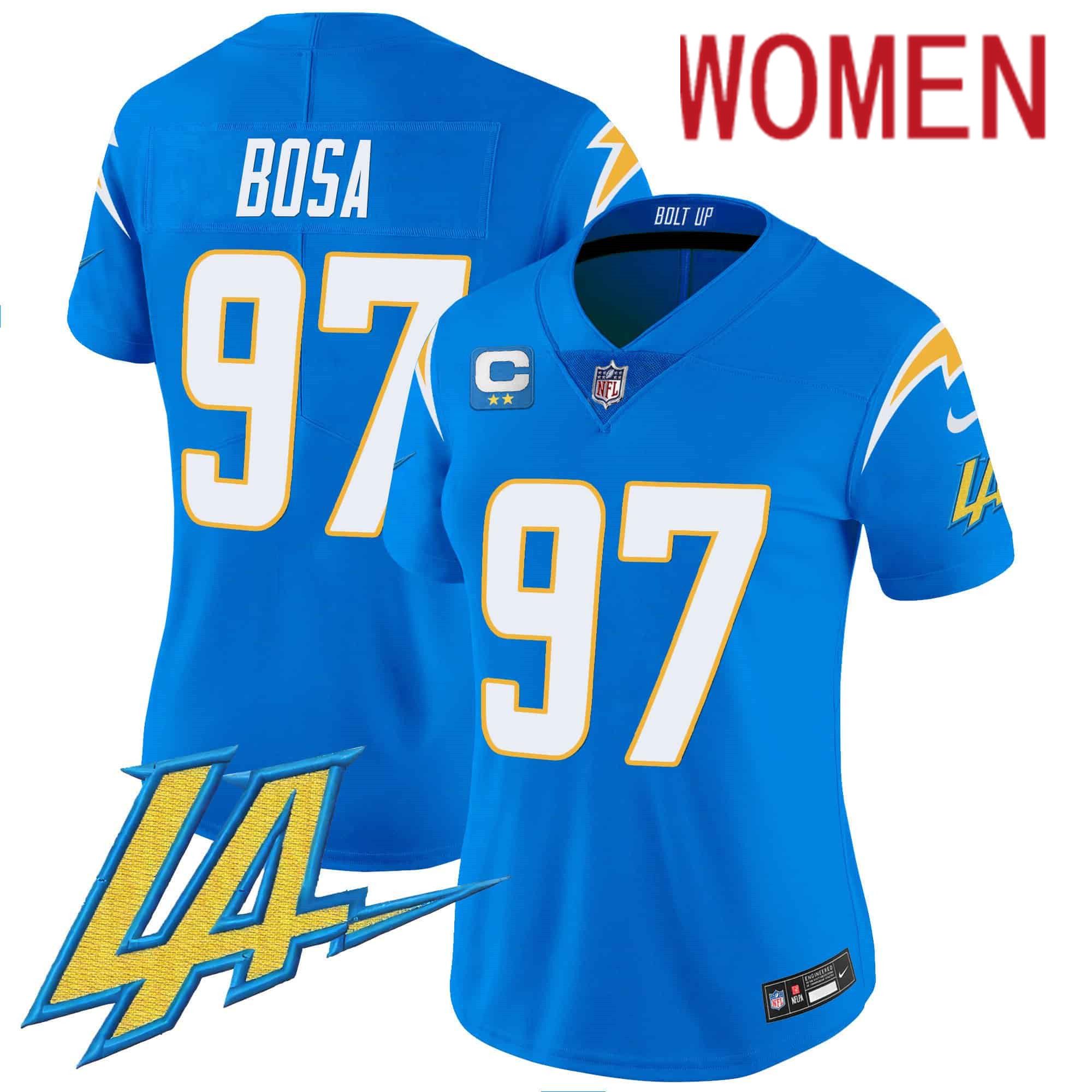Women Los Angeles Chargers 97 Bosa Light Blue 2024 Nike Vapor Limited NFL Jersey style 1